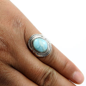 แหวน925พลอยลาริมาร์ธรรมชาติทำด้วยมือสไตล์โบฮีเมียนดีไซน์หรูหราสินค้าออกใหม่ - Product Image 4