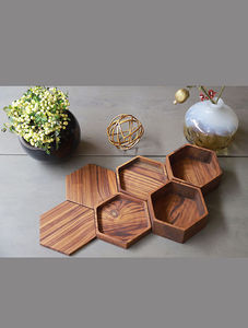 Cuenco de madera redondo de latón AK en color nogal con hojas doradas superiores Juego de 2 cuencos decorativos para mesa de comedor/artículo de vajilla - Product Image 4