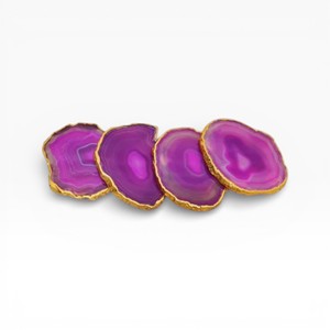 Modern and Bright Purple Agate Gemstone <b>Coasters</b> with <b>Gold</b> Trim for Bold Luxury Table Styling - Product Image 1