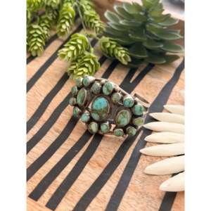 Bobby Johnson Sonoran Gold Turquoise & Sterling <b>Silver</b> Cluster Design Stylish Fashion <b>Cuff</b> <b>Bracelet</b> - Product Image 3