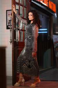 Elegante vestido de cóctel de noche de longitud completa para mujer transpirable de malla polivinílica con perlas bordado de cuentas antiestático para fiestas - Product Image 2