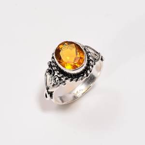 Bague ovale facettée en citrine, faite à la main en argent sterling plaqué rhodium, cadeau élégant et luxueux pour femmes, design bohème - Product Image 5