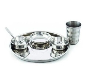 Service de table en acier inoxydable 6 pièces avec logo personnalisé, couverts à motif laser et assiettes rondes, style INS - Product Image 1