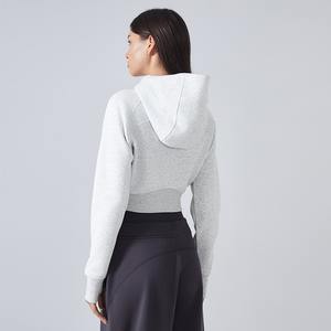 Sudadera con capucha en blanco de algodón transpirable para mujer, jersey de manga larga con cuello redondo ecológico y hombro caído de punto personalizado - Product Image 2