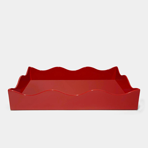 Plateau de laque de bord de vague rouge vif de haute qualité plateau de service décoratif laqué à la main moderne pour décor de Table à manger - Product Image 1