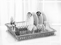 Égouttoir à vaisselle multifonctionnel en plastique transparent écologique, non pliable, avec porte-ustensiles et organisateur de couverts pour comptoir de cuisine