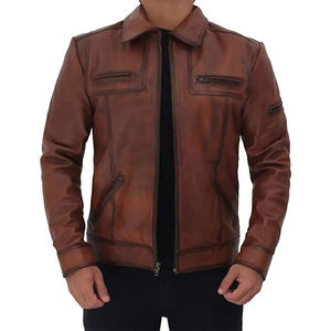 Brown Genuine Leather <b>Jacket</b> Men for Bikers Waxed Cafe <b>Racer</b> <b>Vintage</b> Motorcycle <b>Jackets</b> All Sizes with Customized Logo and Label - Product Image 6