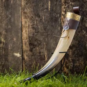 แก้วดื่มฮอร์นไวกิ้งฮอร์นโลหะทำจากควายและเขากระทิงสำหรับเบียร์ไวน์ชากาแฟนมทำด้วยมือ - Product Image 1