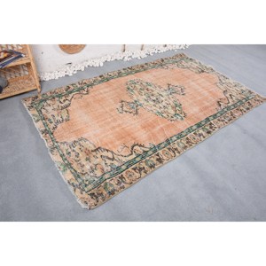 Tapis patchwork vintage en laine orange et verte 4,7 pieds x 7,8 pieds Tapis de salon à tissage plat avec support en latex pour décorations - Product Image 3