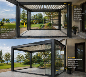Pérgola Bioclimática de Aluminio de Lujo Moderna WISE COMPANY con Persianas Enrollables de Vidrio Deslizantes, Protección Solar y Contra la Lluvia, Recubrimiento en Polvo para las Cuatro Estaciones - Product Image 5
