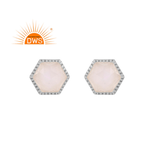 Best Quality Sterling Silver Natural Rainbow <b>Moon</b> Stone Gemstone Hexagonal Design Stud <b>Earring</b> Custom Jewelry Manufacturer - Product Image 1