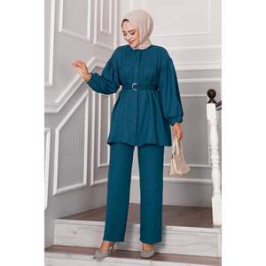 Hijab ballon à manchettes en lin ensemble de 2 pièces Pétrole - Product Image 4