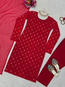 Prêt à Porter Couleur Rose Diwali & Holi Festive Wear O Neck Kitty Party Spécial Vêtements Indiens & Pakistanais - Product Image 4