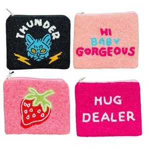 À la mode élégant fait à la main perlé enseigner l'amour INSPIRE broderie Mini sac à fermeture éclair exclusif luxe Premium fantaisie de l'Inde - Product Image 4