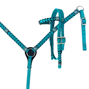 Comprar conjunto de cuello de cabeza y pecho occidental de nailon de color turquesa con concho a la venta proveedor de fabricación Saman Exports - Product Image 3