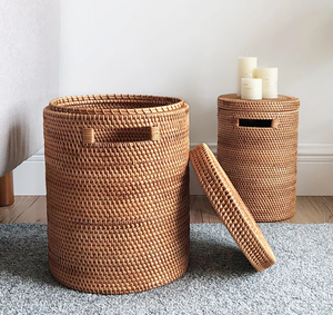 Cesta de mimbre rústica ecológica con tapa, superventas - Product Image 3