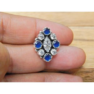 Boucles d'oreilles fines en argent sterling 925 Onyx bleu naturel Zircon cubique Pierres précieuses vertes Bijoux de conception florale - Product Image 3