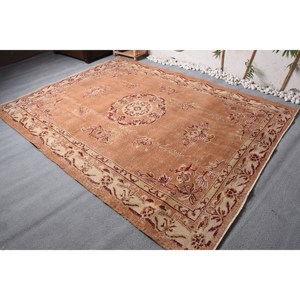 Alfombra turca Vintage clásica marrón roja 6,9X9 pies Alfombra de lana de tejido plano respaldo de látex patrón de retazos decoración de la sala de estar - Product Image 2