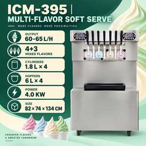 Machine à glace molle verticale en acier inoxydable 60-65 L/h, 7 saveurs mélangées, distributeur transparent 4+3 pour glacier ICM-395 - Product Image 3