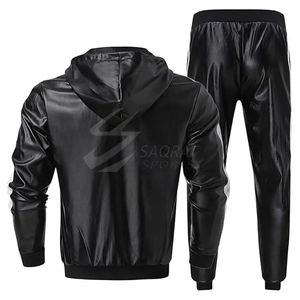 Ensemble coordonné de luxe en cuir véritable pour homme : veste streetwear et pantalon de jogging, survêtement tendance doublé polaire coupe-vent - Product Image 4