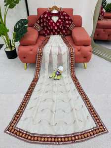 ÚLTIMO BANARASI SEDA SUAVE ZARI TRABAJO SAREE CON BLUSA DESCOSADA MAROON - Product Image 2