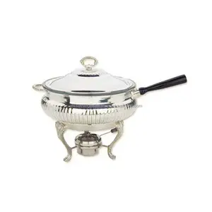 Stainless Steel Tripod Chafing Dish Buffet With Mirror Polish Finishing Round Shape With Black Handle For Catering In Hotels