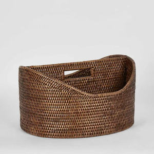Panier de rangement pour magazines en rotin rond essentiel, fait à la main, en osier naturel, organisateur pour salon, chevet, canapé, support de livres - Product Image 1