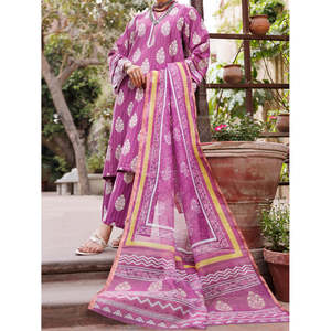 Salwar Kameez pour femme en coton Dobby imprimé numérique, 3 pièces non cousues, couleur violette, vêtements ethniques pakistanais pour l'été - Product Image 1
