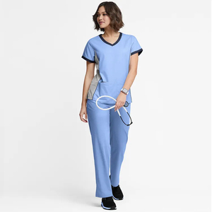 Uniformes de manga corta con diseño de moda, conjunto de uniformes médicos con cuello en V, camisetas y pantalones médicos elásticos suaves, uniformes para mujer - Product Image 2