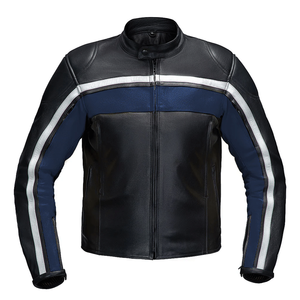 Legacy Racing veste de moto pour hommes en cuir de vachette véritable coupe-vent certifié CE protecteur personnalisé bleu noir amovible - Product Image 1