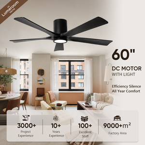 60 Inch Modern Black <b>Ceiling</b> Fan with <b>Light</b> and APP <b>Control</b> <b>Remote</b> <b>Control</b> Reversible DC Motor for Bedroom Living Room - Product Image 1