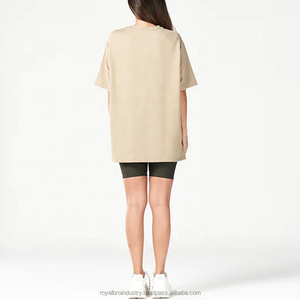 Venta al por mayor de las mujeres de alta calidad de ajuste de gran tamaño pesado algodón elastano camiseta de color sólido de hombro caído cuello liso teñido de punto logotipo - Product Image 6