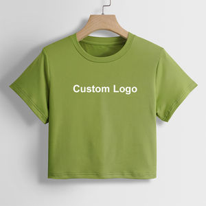 Camisetas recortadas negras lisas ajustadas para mujer, venta al por mayor, logotipo personalizado, ropa de gimnasio de talla grande, tela de algodón a granel de calidad para verano - Product Image 5