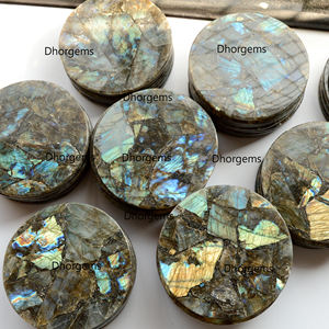 Handcrafted Natural Labradorite <b>Crystal</b> <b>Coaster</b> 4\" Semi-Precious Quartz Stone Tabletop Home Decor for House Warming Gift Set - Product Image 1