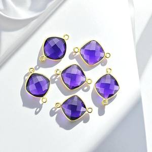 Coussin à facettes en argent sterling Connecteur à breloques en améthyste et pierres précieuses DIY Double Bail Charms Bijoux Connecteur plaqué or - Product Image 1