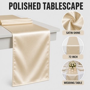 Chemin de table en satin 72 pouces, chemin de table de mariage, or champagne, rectangulaire, décoration de table pour mariage, banquet, fête - Product Image 4