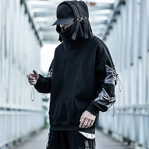 Custom <b>Men</b> Hoodies Hip Hop Cyberpunk Black Urban Streetwear Style Japanese Hombres Techwear Fish Mouth <b>Hoodie</b> for <b>Men</b> - Product Image 4
