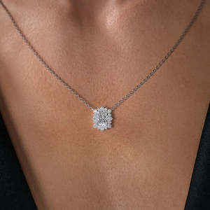 Elegant 925 <b>Silver</b> Moissanite Diamond Pendant with Radiant Cut Floral Halo Dazzling <b>Charm</b> Necklace - Product Image 5