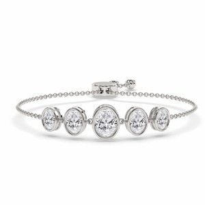 Pulsera de Moda con Cinco Diamantes Ovalados Cultivados en Laboratorio, 2 Ct Tw, Color F-G, Claridad VS, 5 Diamantes, Línea de Oro Sólido de 14K - Product Image 1