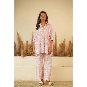 Ensemble coordonné streetwear pour femme, imprimé paisley, chemise boutonnée, pantalon droit, décontracté, coton, deux pièces, vêtements de détente, taille naturelle - Product Image 1