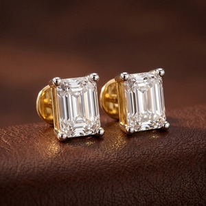 Emerald Cut Lab Grown Diamond Stud <b>Earrings</b> 1 Ct Tw F-G Color VS Clarity Four Prong 14K Gold Elegant <b>Fine</b> Jewelry For Her - Product Image 3