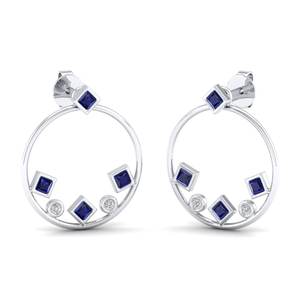 REYES Precio al por Mayor, Pendientes de Aro de Plata de Ley 925 con Moissanita y Zafiro Azul, Joyería Fina para Mujer - Product Image 5