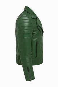 Chaqueta de motorista con cuello levantado de invierno informal para hombre en cuero de piel de cordero genuino negro con cierre de cremallera Tipo de suministro ODM - Product Image 3