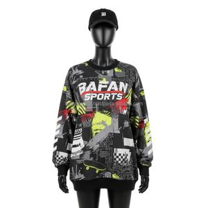 เสื้อกันหนาวผ้าฝ้ายโพลีเอสเตอร์สำหรับผู้หญิง, เสื้อกันหนาวระบายอากาศได้ดีพิมพ์ลายกราฟิกแบบซับลิเมชันพิมพ์ลายด้วยระบบ GSM - Product Image 1