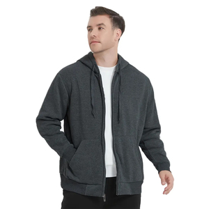 Top Trending Plus Size Plain Hoodies For <b>Boys</b> Gray Color Full Zip <b>Up</b> Cotton Fleece Warm Winter Adult Men's Hoodies - Product Image 1