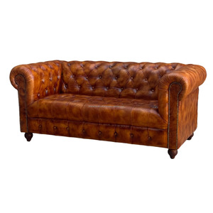 โซฟาเชสเตอร์ฟิลด์หนังแท้สองที่นั่งพร้อมพนักพิงแบบเย็บลึก แขนพับได้ โครงไม้เนื้อแข็ง โซฟาพักผ่อนสุดหรู - Product Image 3