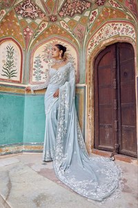Best Selling Soft <b>Organza</b> <b>Silk</b> Saree with Embroidery Thread Work for Women Gifting use Available at Best Price from India - Product Image 4