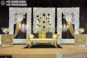 Punjabi แผงประตูสำหรับฉากหลังเวทีงานแต่งงานแผงเวทีสีทองสำหรับรับงานแต่งงานแผงฉากหลังประตูทรงโบราณ - Product Image 4