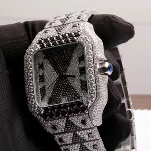Lujo Totalmente Negro Blanco ICed out Reloj mecánico Movimiento de cuarzo Banda de acero inoxidable Blanco Negro Moissanite Diamond Display - Product Image 5