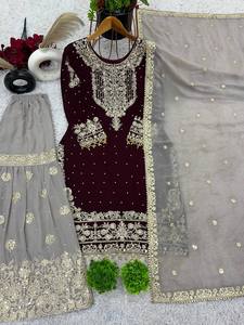 Traje Salwar Indio Pakistaní de la Mejor Calidad, Gharara Punjabi, Sexy y Hermoso para Mujeres y Niñas, para Fiestas, Tipo Suave - Product Image 6